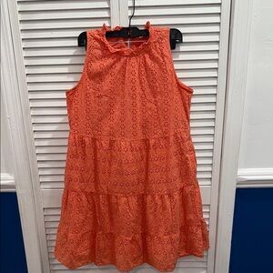 LOFT Sleeveless Coral Eyelet Mini Dress